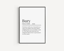Bury Definition Print, Wall Print For People From Bury, Town Lancashire - thumbnail 1