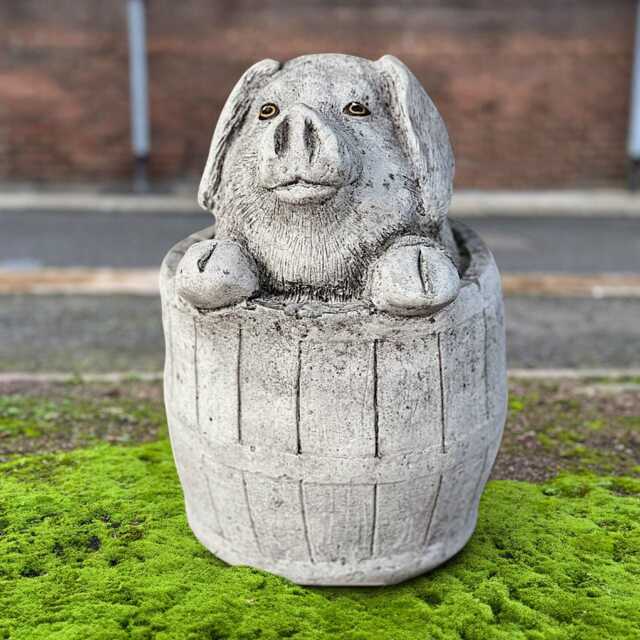 Pig in Barrel Statue Funny Pig Sculpture Garden Decor Stone Farm Animal Tub Piglet Ornament Outdoor Country Figurine Humorous - image 1