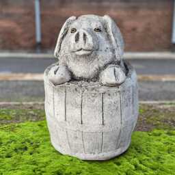 Pig in Barrel Statue Funny Pig Sculpture Garden Decor Stone Farm Animal Tub Piglet Ornament Outdoor Country Figurine Humorous - thumbnail 1
