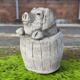 Pig in Barrel Statue Funny Pig Sculpture Garden Decor Stone Farm Animal Tub Piglet Ornament Outdoor Country Figurine Humorous - thumbnail 2
