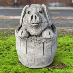 Pig in Barrel Statue Funny Pig Sculpture Garden Decor Stone Farm Animal Tub Piglet Ornament Outdoor Country Figurine Humorous - thumbnail 4