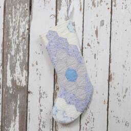Vintage Quilt Christmas Stocking Grandma's Garden Diamonds, Hand Stitched - thumbnail 3