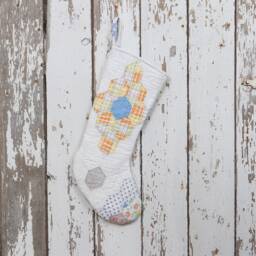 Vintage Quilt Christmas Stocking Grandma's Garden Diamonds, Hand Stitched - thumbnail 2