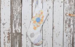 Vintage Quilt Christmas Stocking Grandma's Garden Diamonds, Hand Stitched