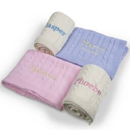 Personalised Baby Blanket Cable Knit For Newborn Gift Soft Knitted Breathable Embroidered Wrap Girl Boy - thumbnail 3
