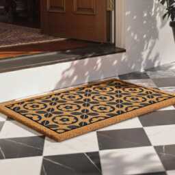 Modern Botanical Doormat - Black Tile D??cor Natural Coir Front Floor Rug - thumbnail 4