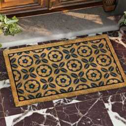 Modern Botanical Doormat - Black Tile D??cor Natural Coir Front Floor Rug - thumbnail 3