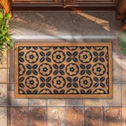 Modern Botanical Doormat - Black Tile D??cor Natural Coir Front Floor Rug - thumbnail 2