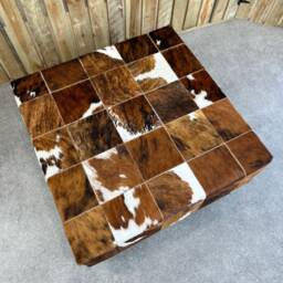 Handmade Patchwork Genuine Cowhide Ottoman Coffee Table, Can Be Used As Pouf Footstool - B - Fo - thumbnail 4