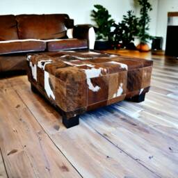 Handmade Patchwork Genuine Cowhide Ottoman Coffee Table, Can Be Used As Pouf Footstool - B - Fo - thumbnail 3