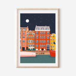 Copenhagen Night Art Print Denmark Travel Poster - thumbnail 3