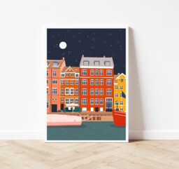 Copenhagen Night Art Print Denmark Travel Poster - thumbnail 1