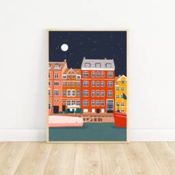 Copenhagen Night Art Print Denmark Travel Poster - thumbnail 2