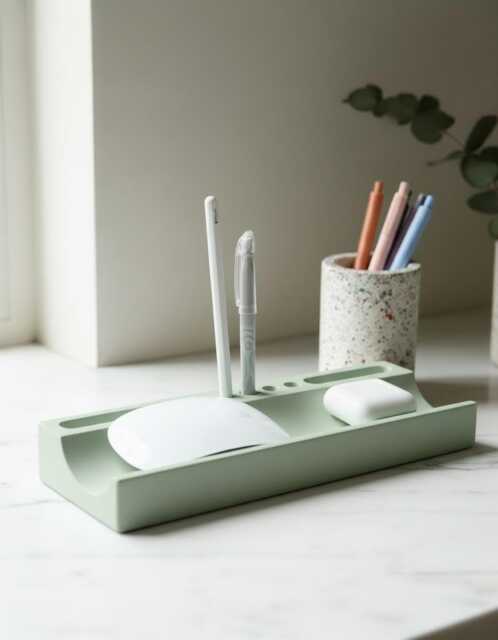 Modern Cement Desk Organizer Minimalist Stone Office Storage For Phone, Pens & Stationery - image 1