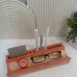 Modern Cement Desk Organizer Minimalist Stone Office Storage For Phone, Pens & Stationery - thumbnail 4