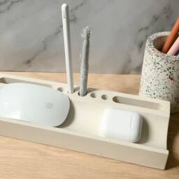 Modern Cement Desk Organizer Minimalist Stone Office Storage For Phone, Pens & Stationery - thumbnail 2