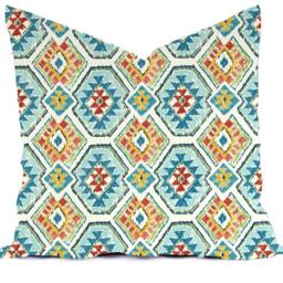 Outdoor Pillow Cover, Fiesta Mexico, Orange Red Blue Aqua, Modern World Traveler - thumbnail 4