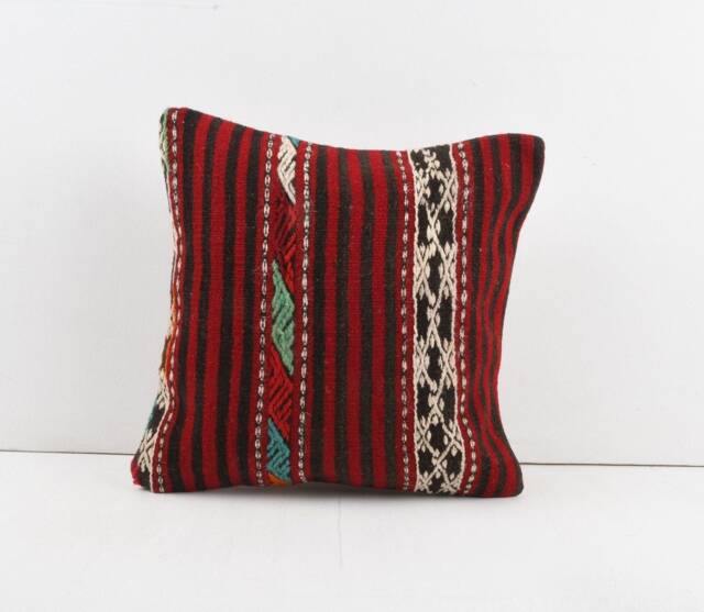 Turkish Kilim Pillow Cover Handwoven Wool Rug Pillow, 16x16 - image 1