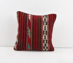 Turkish Kilim Pillow Cover Handwoven Wool Rug Pillow, 16x16 - thumbnail 1