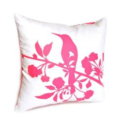 Hot Pink Print On Off White Blooming Blossom-Mini 10.5 Inches Square Pillow - thumbnail 3