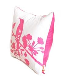Hot Pink Print On Off White Blooming Blossom-Mini 10.5 Inches Square Pillow - thumbnail 4