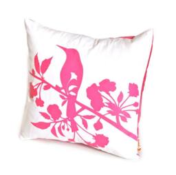 Hot Pink Print On Off White Blooming Blossom-Mini 10.5 Inches Square Pillow - thumbnail 2