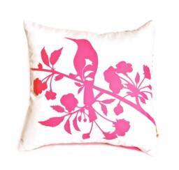 Hot Pink Print On Off White Blooming Blossom-Mini 10.5 Inches Square Pillow - thumbnail 1