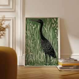 Green Heron Poster - Linocut Bird Art Wetland Wildlife Illustration - thumbnail 2
