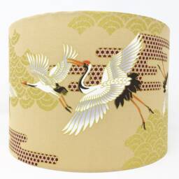 Japanese Crane Lampshade Oriental Bird Print, Gold Beige