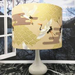 Japanese Crane Lampshade Oriental Bird Print, Gold Beige - thumbnail 4