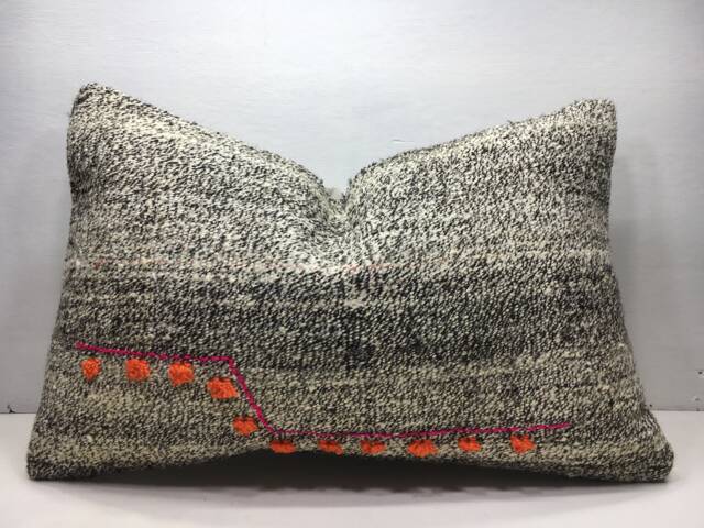 Vintage Turkish Kilim Pillow, Handwoven Bohemian Throw Pillow - 16x24 - image 1