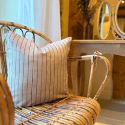 Neutral Striped Cotton Cushion 45x45cm, Tickling Country Style Beige Throw Pillows - thumbnail 3