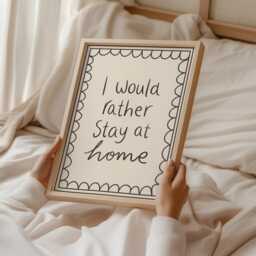 I Would Rather Stay Home Print - Cute Bedroom Prints, Boho Living Room Aesthetic Introvert Wall Art, Bohemian Art - thumbnail 2