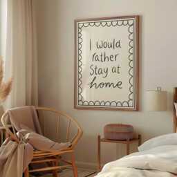I Would Rather Stay Home Print - Cute Bedroom Prints, Boho Living Room Aesthetic Introvert Wall Art, Bohemian Art - thumbnail 3