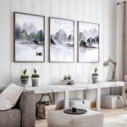 Home Decor Wall Hanging, Japanese Art New Gift, Cranes Art, Office Decor Zen Garden Set Of 3 Prints - thumbnail 1