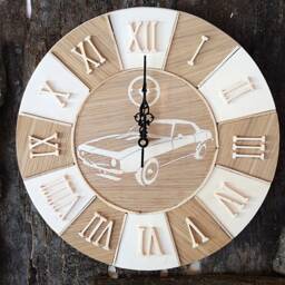 Muscle Car Wall Clock Chevrolet Camaro 1969 Wooden With Inlayed Image, Gift Idea For Old Cars Lover & American Muscle - thumbnail 2