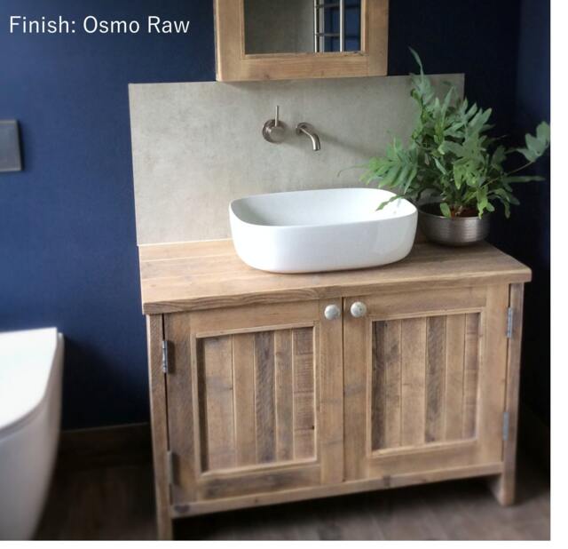 York - Handmade Reclaimed Timber Bathroom Vanity Unit Rustic Solid Wooden Storage Cupboard - image 1