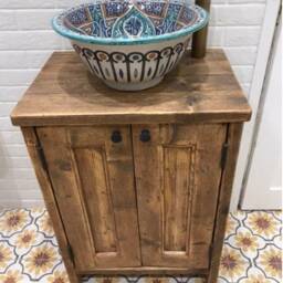 York - Handmade Reclaimed Timber Bathroom Vanity Unit Rustic Solid Wooden Storage Cupboard - thumbnail 2