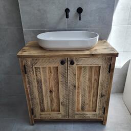York - Handmade Reclaimed Timber Bathroom Vanity Unit Rustic Solid Wooden Storage Cupboard - thumbnail 3