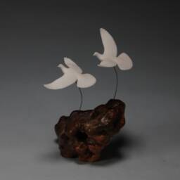Dove Duo Sculpture By John Perry On Burl Base 6In High Figurine - thumbnail 3