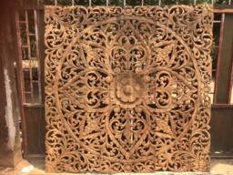 Balinese Teak Wood Headboard King Size Carved Wall Art