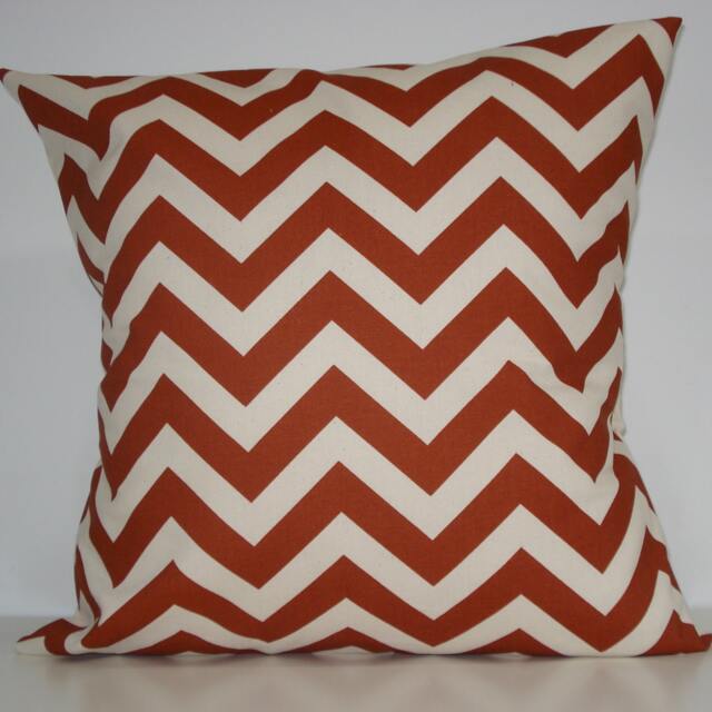 New 18x18 Inch Designer Handmade Pillow Case. in Rust & Natural Chrvron Zig Zag Pattern