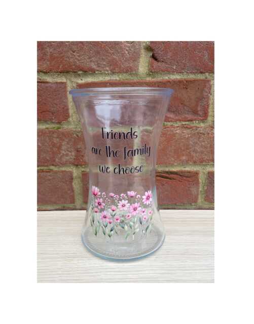 Friends Are Family Glass Vase Pink Flower Friendship Gift - image 1