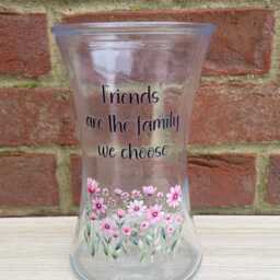 Friends Are Family Glass Vase Pink Flower Friendship Gift - thumbnail 3