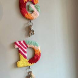 Custom Punch Needle Key Holder Handmade Cotton Yarn Decor - thumbnail 2