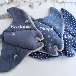 Handmade Manta Ray Baby Comforter, Blue Double Gauze Cotton Lovey, Sherpa Plush - thumbnail 4
