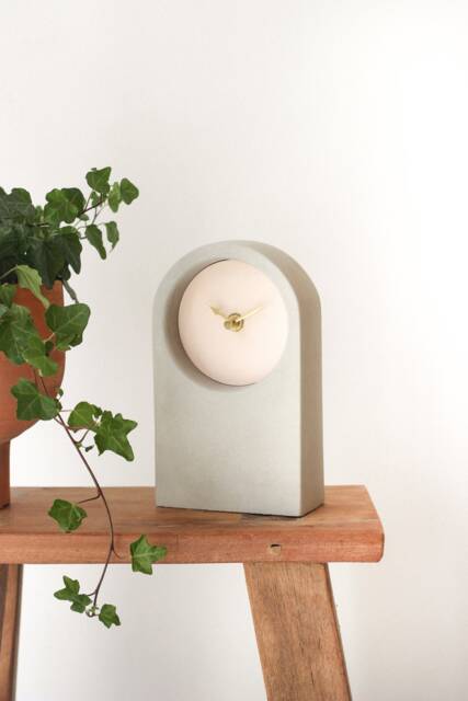 Handmade Concrete/Cement Grey & Pink Desk Clock - Tall - image 1