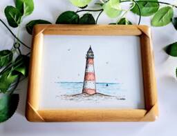 Lighthouse Painting - Wall Art Original Watercolour Home Decor Paintings Table Top Small Work Lighthouses - thumbnail 1