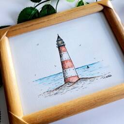 Lighthouse Painting - Wall Art Original Watercolour Home Decor Paintings Table Top Small Work Lighthouses - thumbnail 2