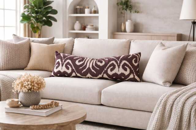 Handwoven Silk Ikat Pillow Cover 10x24, Modern Home Decor - image 1